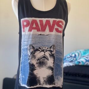 Riot Society 100% Cotton Graphic Jaws Cat Parody Tank Top "Paws" Black Sz S